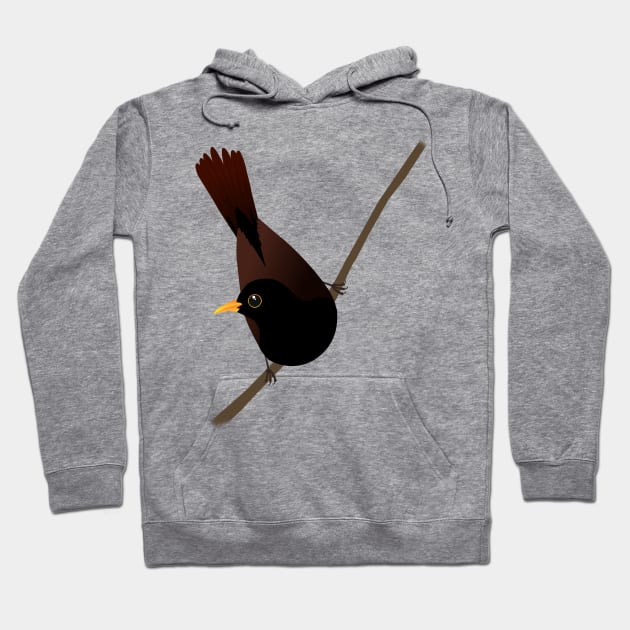 Blackbird sitting on a diagonal branch Hoodie by Bwiselizzy